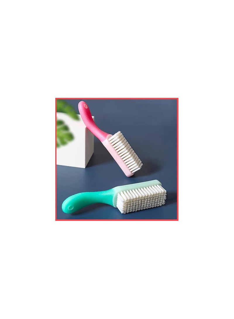 wolpin Wolpin Bathroom Cleaning Brush (Pack of 2) Shoe Brush Multipurpose Washbasin Brush Sliding Door Cleaning with Grip Handle, Pink & Green  - Image 1