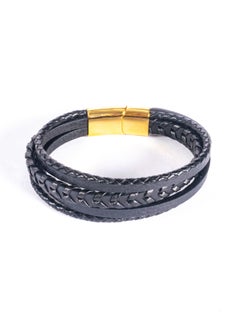 Multi Layered Black Leather Stainless Steel Golden Bracelet for Him - pzsku/Z92C4BCC92FFE1406658EZ/45/_/1737287680/e05263ca-b49b-48f9-bea7-9a39ec33c3fa