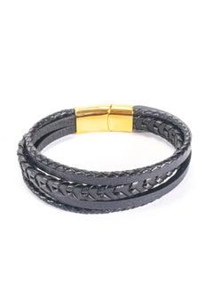 Multi Layered Black Leather Stainless Steel Golden Bracelet for Him - pzsku/Z92C4BCC92FFE1406658EZ/45/_/1737287710/369905fa-cd61-4427-83d2-366edceae49f