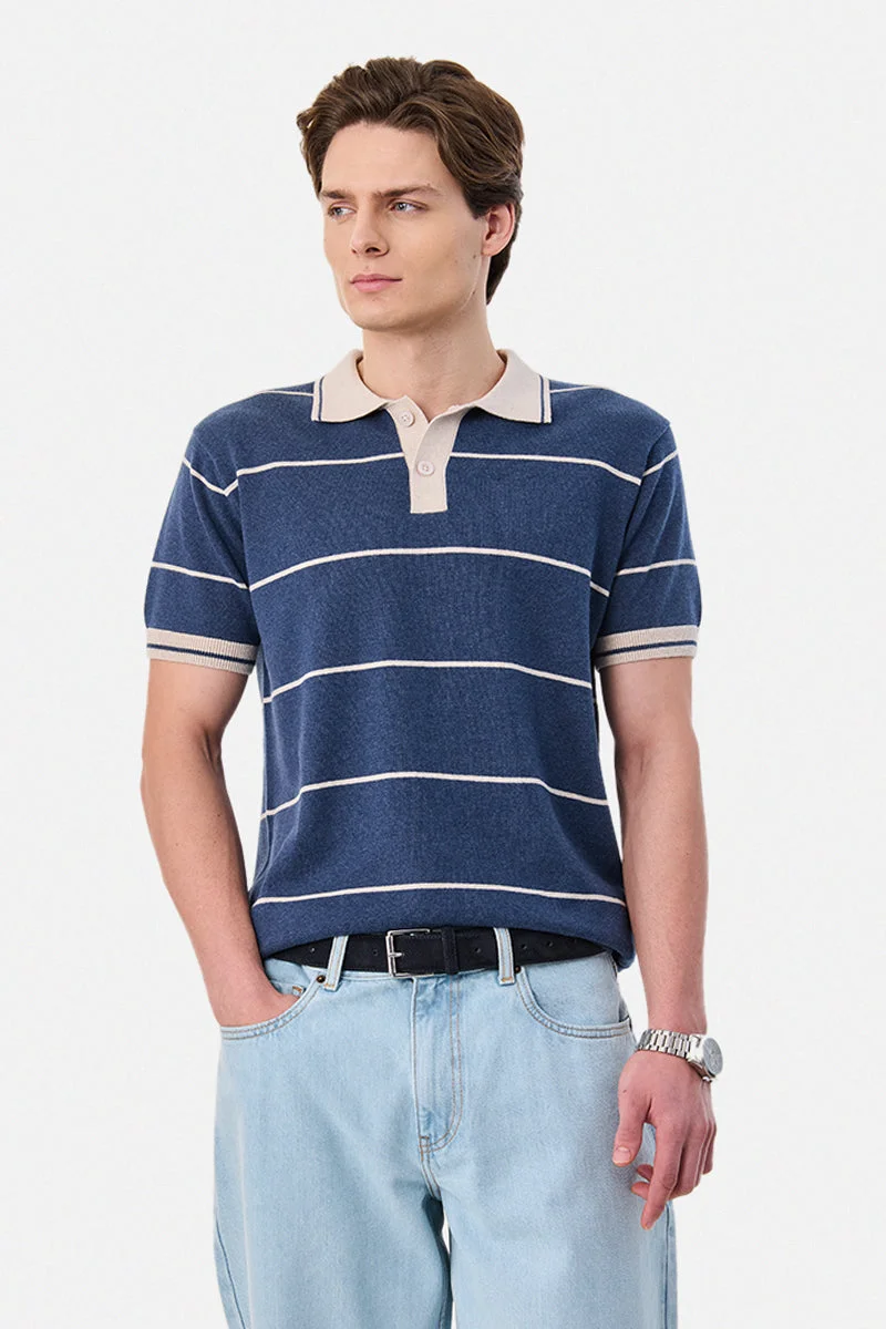 SNITCH Flat Knit Stripes Polo T-Shirt
