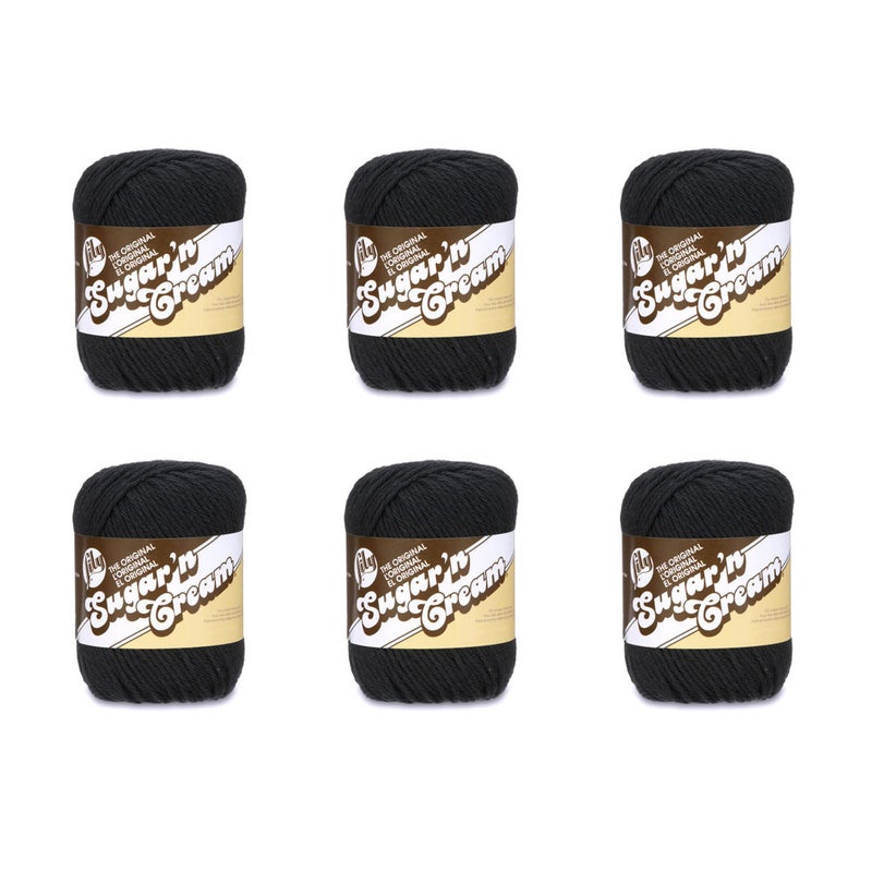 Lily Lily SugarN Cream Black Yarn  6 Pack of 71g25oz  Cotton  4 Medium Worsted  120 Yards  KnittingCrochet