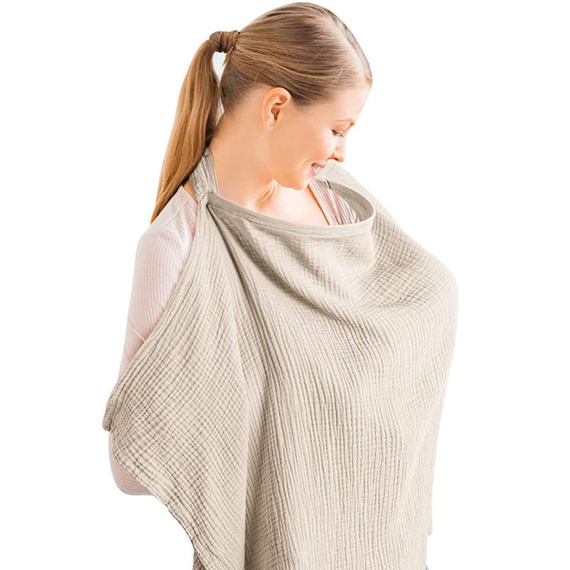 Cotton breathable nursing towel 360 degree privacy protection, adjustable belt design, multi-purpose mosquito-proof nursing towel (khaki) - Image 1
