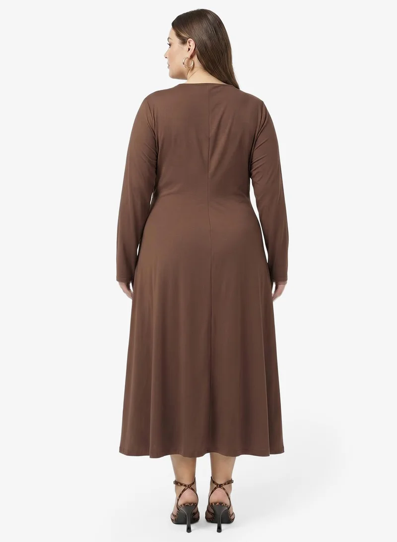 Ginger Plus Gather Detail Wrap Maxi Dress