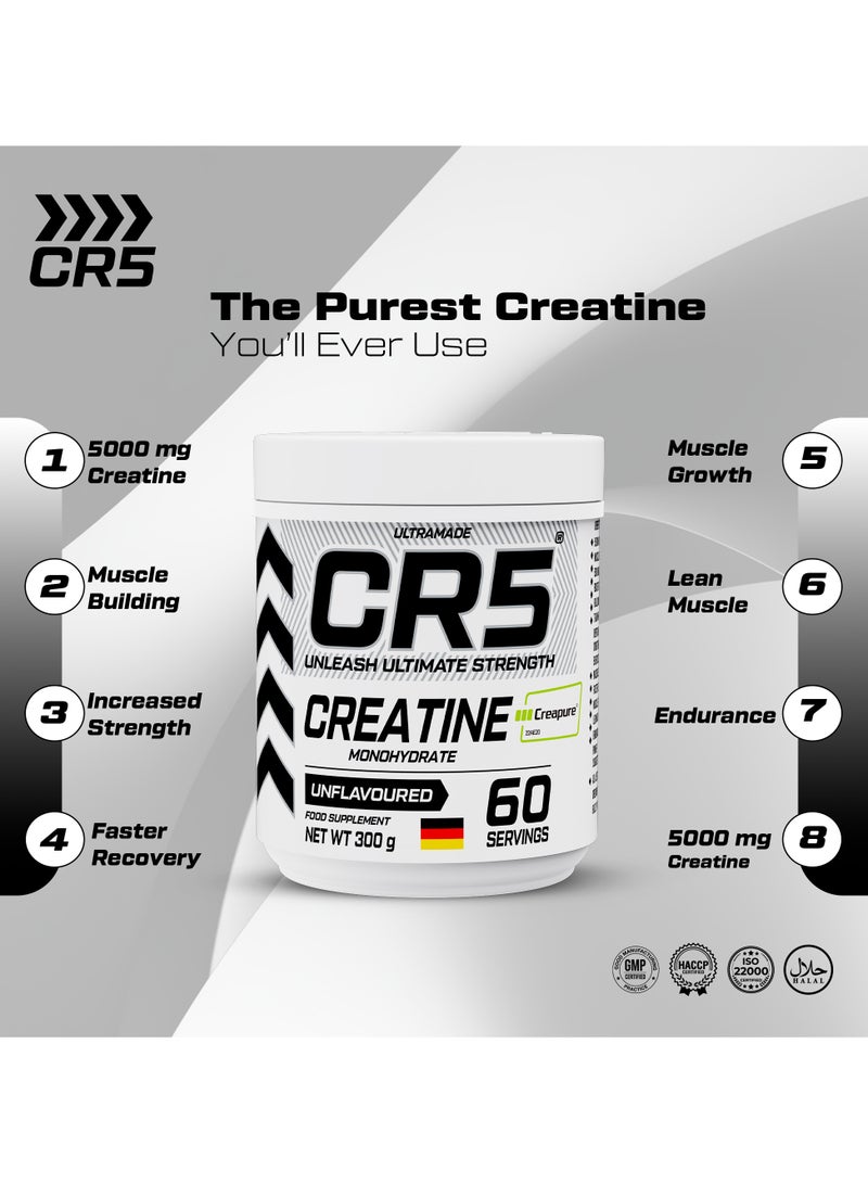 سي ار 5 بودرة كرياتين مونوهيدرات – Creapure® ميكرونيزد، بدون نكهات، 5000 مجم لكل حصة، 60 حصة، 300 جم – مكمل لتعزيز قوة العضلات والطاقة والتعافي - Image 2