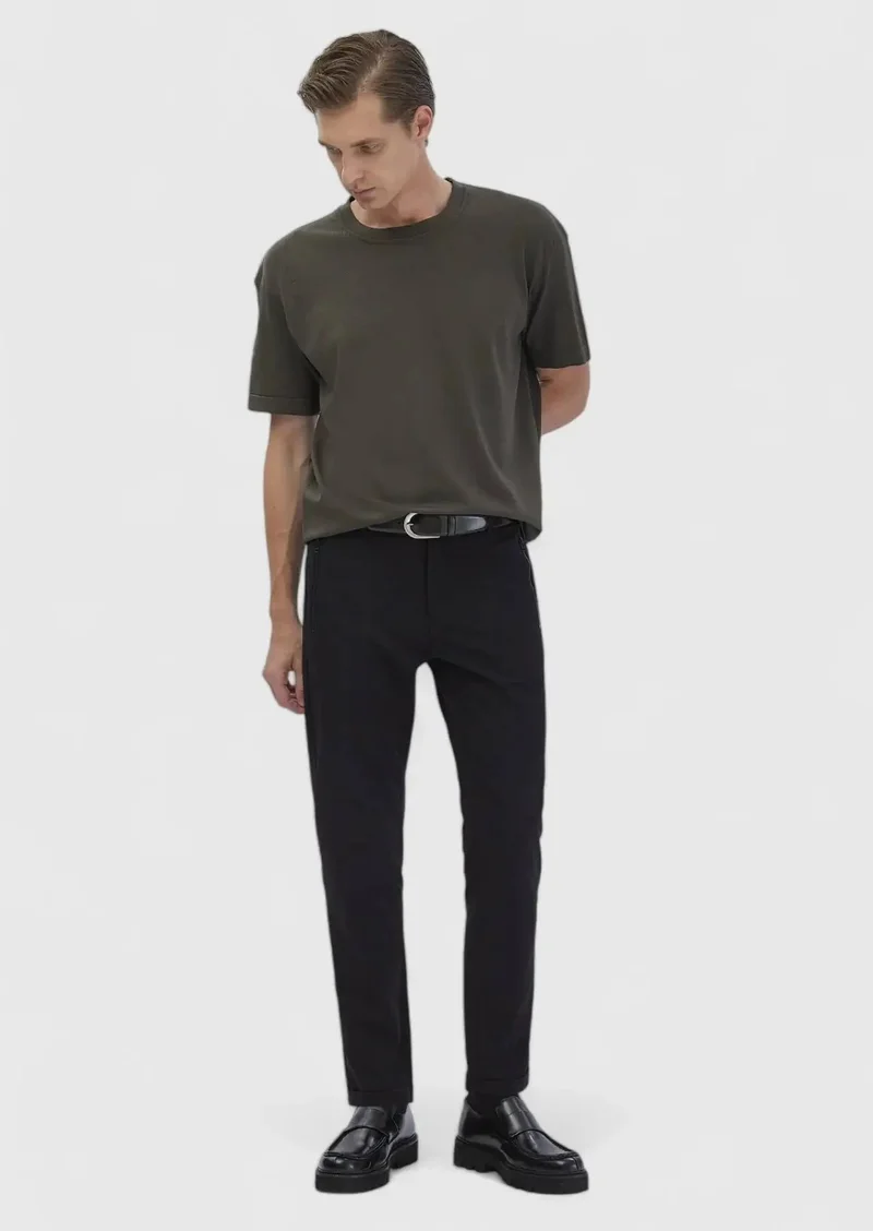 RAMSEY Black Knitting Jogging Fit Casual Trousers