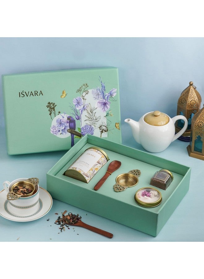 ISVARA Tea Gift - Made In Heaven Gift Set, Royal Brew Tea, Brass Tea Strainer, Gem-Studded Candle, Forest Honey, Sheesham Wood Teaspoon, Keepsake Box, 950 Grams - Image 3