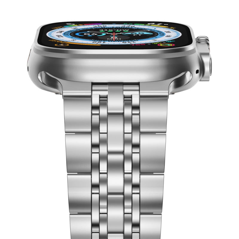 NewWays Premium Stainless Steel Strap Compatible with Apple Watch Ultra/Ultra 2 (49mm 46mm 45mm 44mm), Men’s Silver Metal Band for Series 10 - Image 1