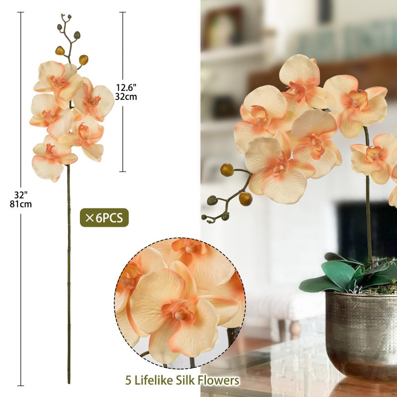 DILATATA 6PCS 32" Artificial Orchid Stems White Butterfly Orchid Faux Phalaenopsis Flowers for Home Wedding Centerpieces Office Table Decorations Real Touch Silk Orchids for DIY Floral Arrangements - Image 2