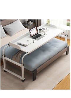 Computer Desk Overbed Table, Adjustable Laptop Table Breskfast Tray, Cross Bed Table Carpet Wheels, Study Writing Table Standing Workstation (White)