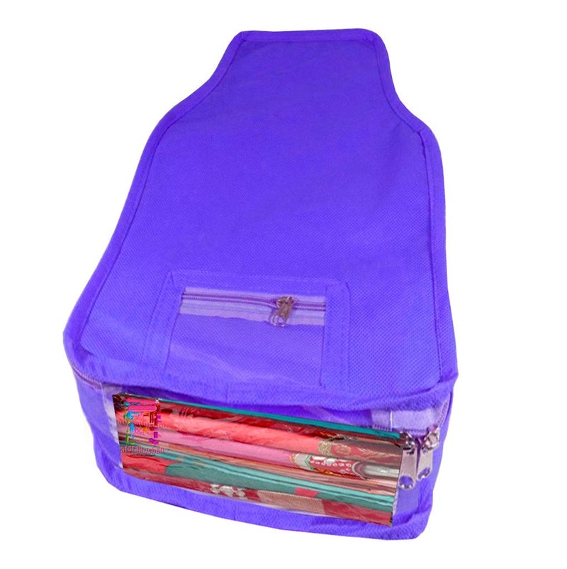 Atorakushon® Fabric Saree Cover Blouse Cover Garments Storage Bag Wedding Wardrobe Organiser Pack of 2 (Blue) - Image 3