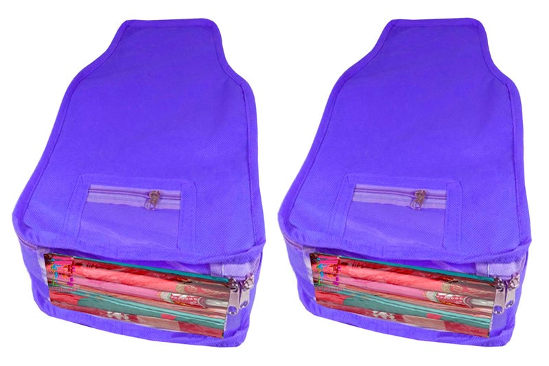 Atorakushon® Fabric Saree Cover Blouse Cover Garments Storage Bag Wedding Wardrobe Organiser Pack of 2 (Blue) - Image 1