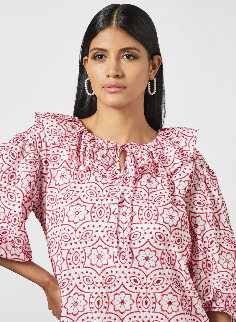 MANGO Embroidered Mini Dress