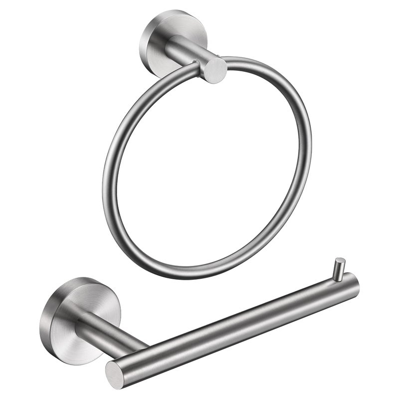 Brushed Nickel Toilet Paper Holder Towel Ring Set 2 Pieces Hand Towel Holder for Bathroom Hardware Accessories Set SUS304 Stainless Steel Sturdy Wall Mount Bathroom Holder