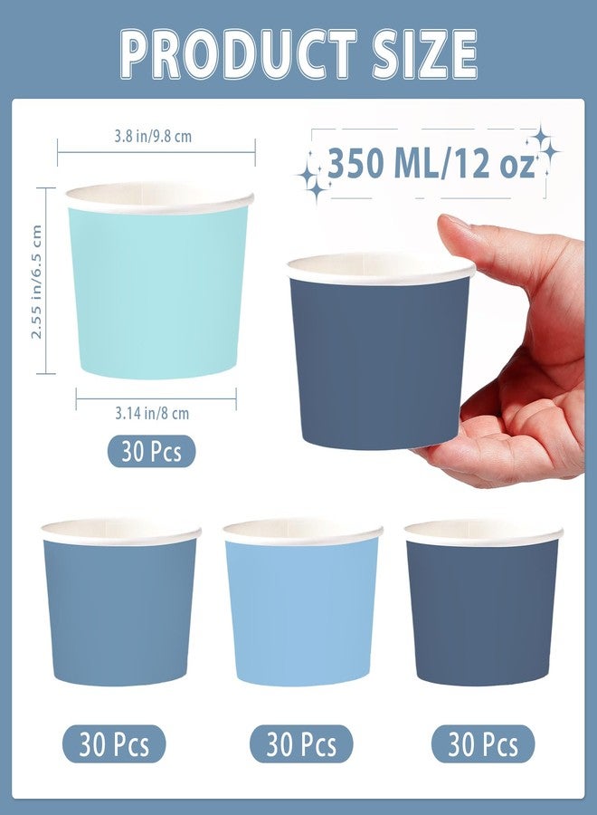 Greencian 120Pcs Dusty Blue Paper Ice Cream Cups 12 oz Disposable Gradient Blue Paper Dessert Snack Bowls Birthday Food Yogurt Cup Containers for Soup Candies Bridal Wedding Baby Shower Party Supplie - Image 4