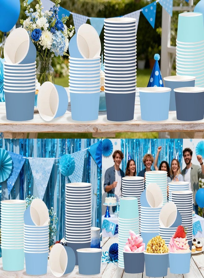 Greencian 120Pcs Dusty Blue Paper Ice Cream Cups 12 oz Disposable Gradient Blue Paper Dessert Snack Bowls Birthday Food Yogurt Cup Containers for Soup Candies Bridal Wedding Baby Shower Party Supplie - Image 5