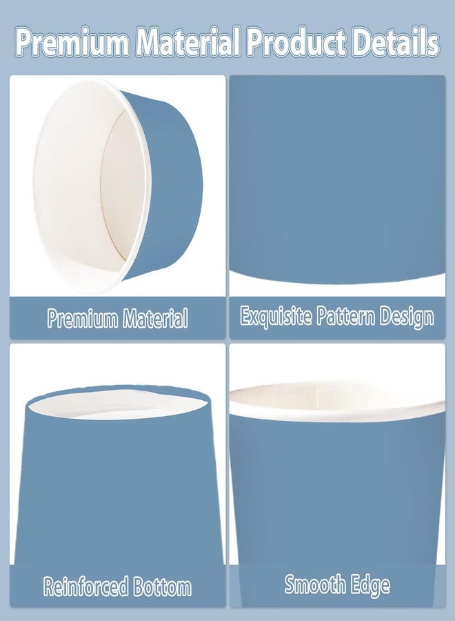 Greencian 120Pcs Dusty Blue Paper Ice Cream Cups 12 oz Disposable Gradient Blue Paper Dessert Snack Bowls Birthday Food Yogurt Cup Containers for Soup Candies Bridal Wedding Baby Shower Party Supplie - Image 2