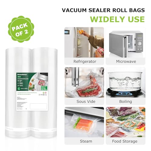 Bonsenkitchen Vacuum Sealer Bags, 11 in x 50 ft Rolls 2 Pack Seal Bags for Food Storage Saver, BPA Free, Commercial Grade Textured Food Roll Bags, Customized Size Bag for Sous Vide Cooking,VB3210 - Image 5