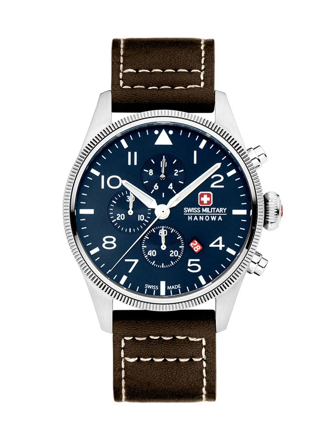 Thuderbolt Blue Dial Brown Leather Strap Chronograph Watch For Men 43mm