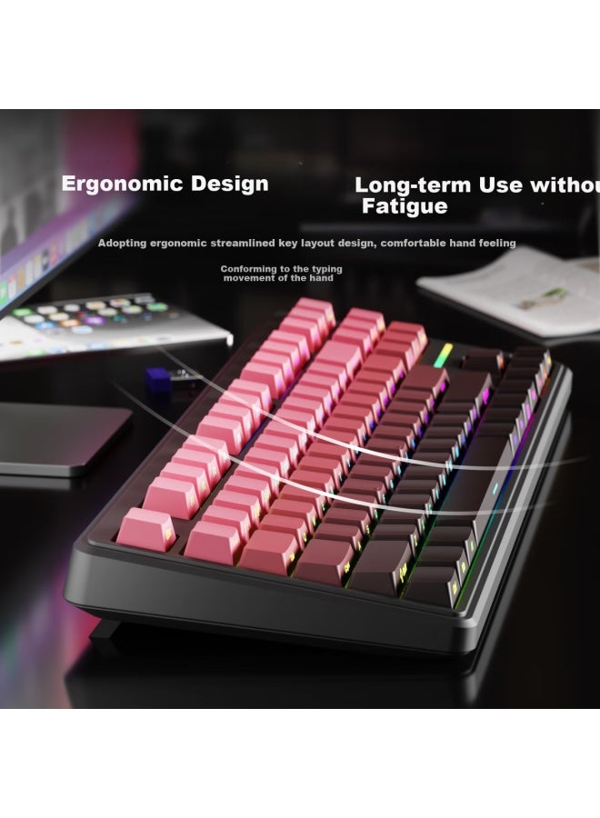 Eweadn V80 Wired Silent Keyboard, True Mechanical Feel, High Aesthetic Value, Gradient Side Engraving, Portable, 87 Keys, For Women's Office, Laptop Gaming, E-sports Rgb Backlight Peripherals - Image 3