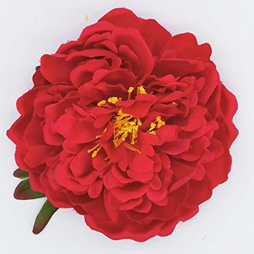Kriccio Peony Flower Hair Clip Hanfu Hairpin Bridesmaid Pin up Flower Brooch Party Wedding Decor (one size, red) - Image 2