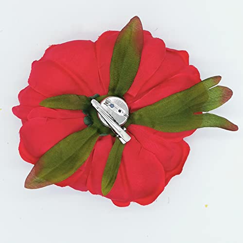 Kriccio Peony Flower Hair Clip Hanfu Hairpin Bridesmaid Pin up Flower Brooch Party Wedding Decor (one size, red) - Image 3