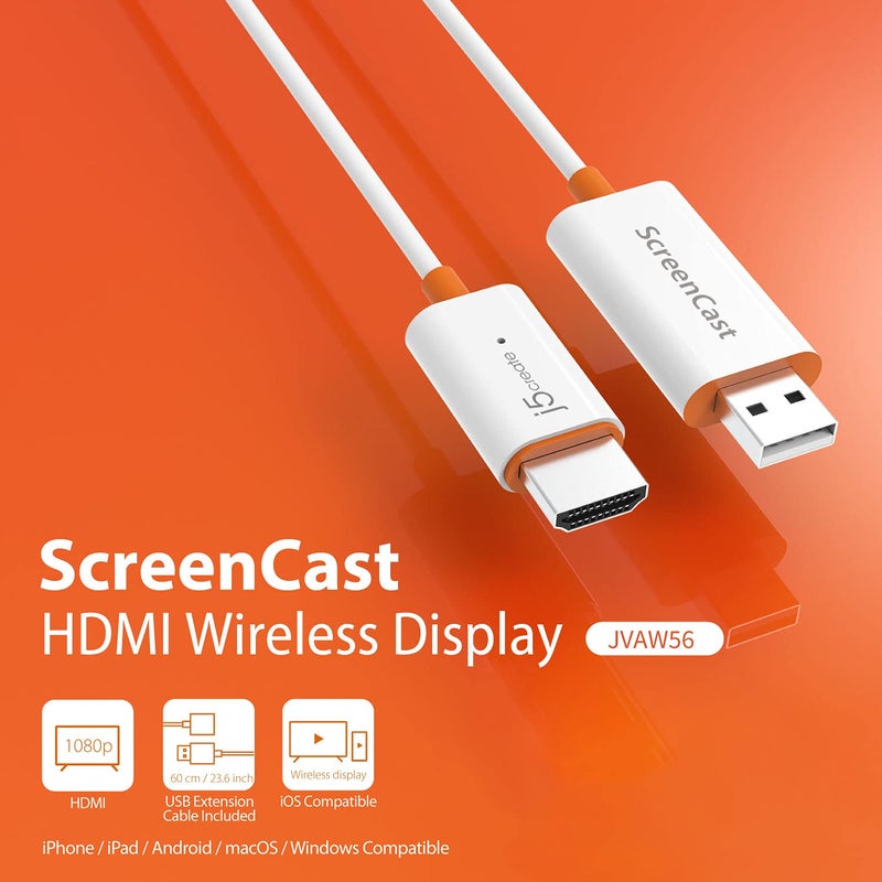 j5create ScreenCast HDMI Wireless Display Adapter Receiver - Mirror Phone, Tablet, Laptop to HDTV - Compatible with MiraCast, AirPlay, Android, Windows 10 PC, iOS, iPhone, Tablet (JVAW56) - Image 2