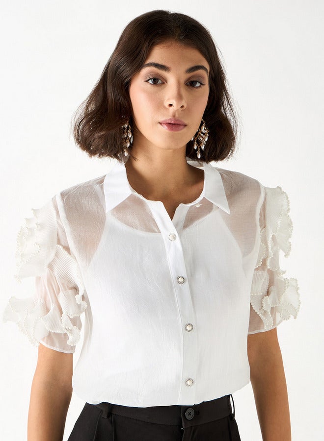 2Xtremz Textured Collared Shirt with Embellished Stylised Sleeves - Image 1