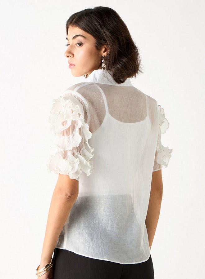 2Xtremz Textured Collared Shirt with Embellished Stylised Sleeves - Image 3