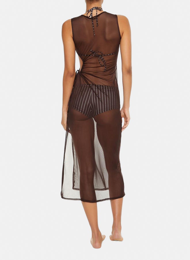 FOREVER 21 Essentials Mesh Side-Slit Swim Cover-Up Midi Dress - Image 4