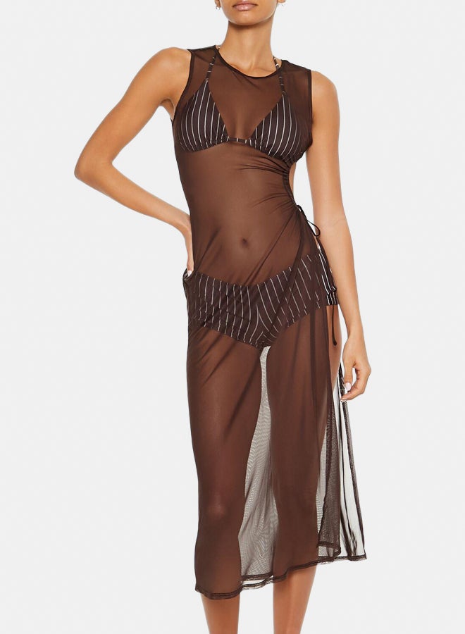 FOREVER 21 Essentials Mesh Side-Slit Swim Cover-Up Midi Dress - Image 2