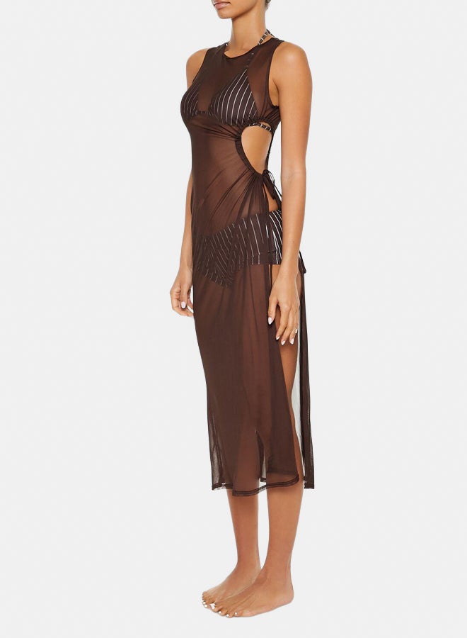 FOREVER 21 Essentials Mesh Side-Slit Swim Cover-Up Midi Dress - Image 3
