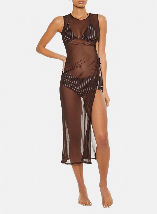 FOREVER 21 Essentials Mesh Side-Slit Swim Cover-Up Midi Dress - Image 1