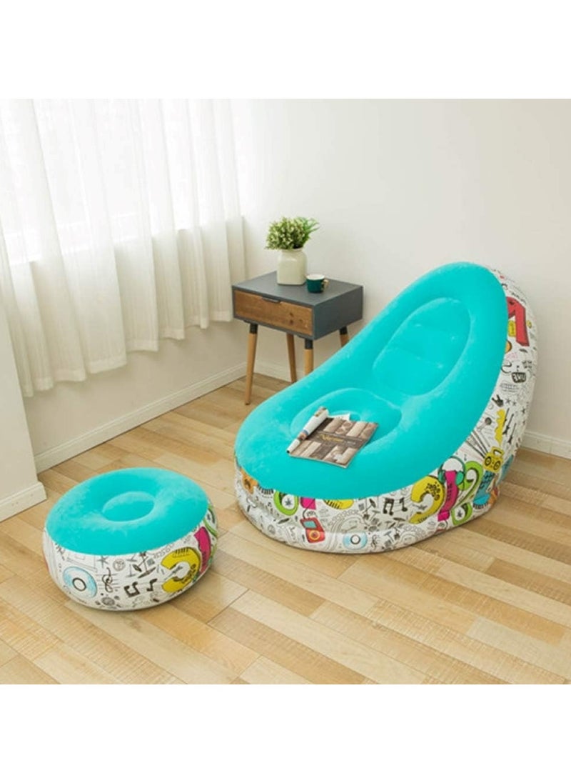Huitich - Blue Graffiti Inflatable Lounge Chair with Ottoman - Image 1