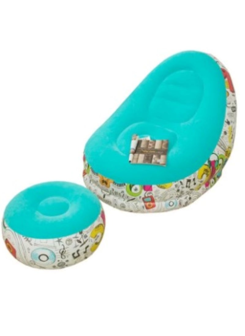 Huitich - Blue Graffiti Inflatable Lounge Chair with Ottoman - Image 1