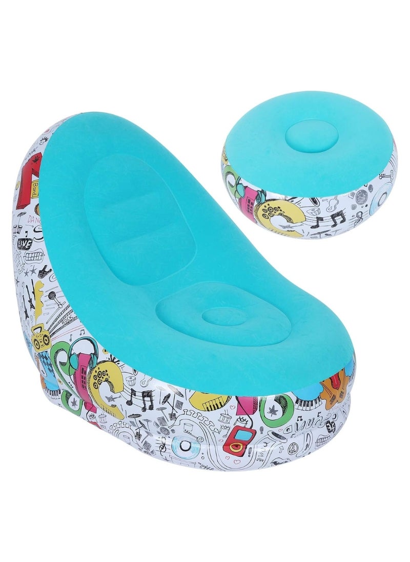 Huitich - Blue Graffiti Inflatable Lounge Chair with Ottoman - Image 1