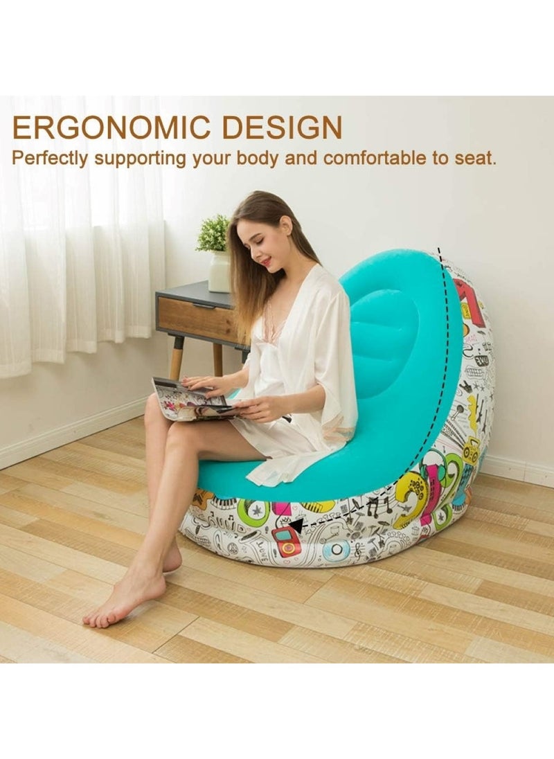 Huitich - Blue Graffiti Inflatable Lounge Chair with Ottoman - Image 1
