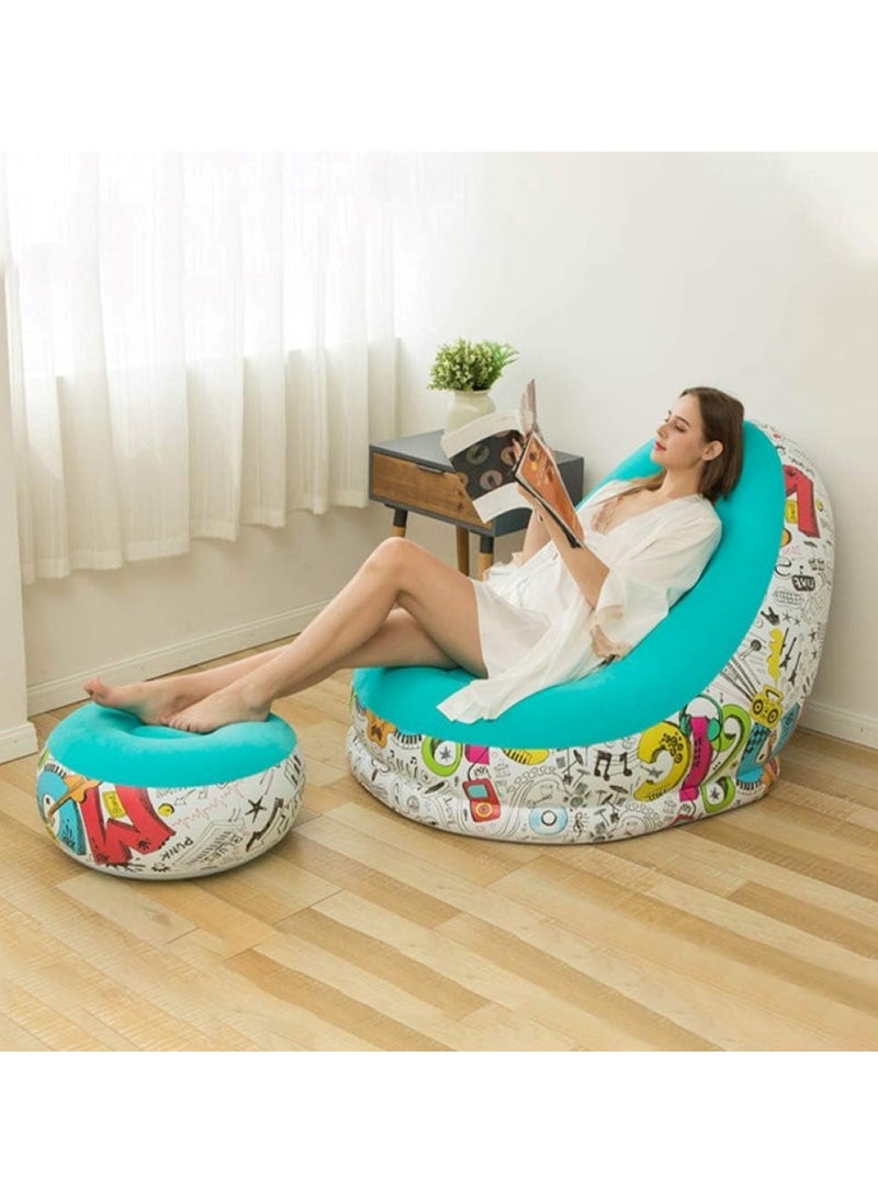 Huitich - Blue Graffiti Inflatable Lounge Chair with Ottoman - Image 1