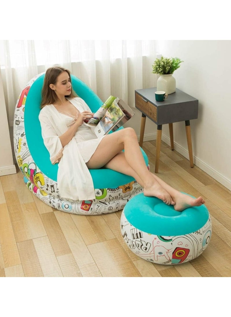 Huitich - Blue Graffiti Inflatable Lounge Chair with Ottoman - Image 1
