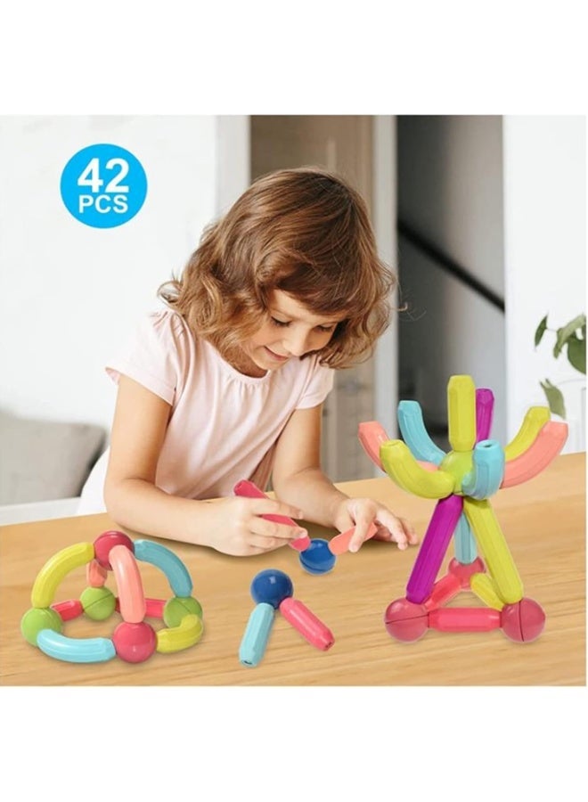 BLOOMING TIME Magnetic Building Block Set, 42PCS Magnetic Ball and Stick Game Set for Kid’s Early Educational Learning STEM Construction Toys 3D Magnet Building Stacking Toys for Boys and Girls - Image 1