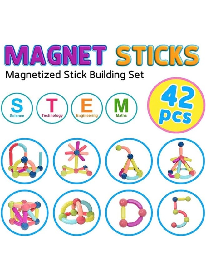 BLOOMING TIME Magnetic Building Block Set, 42PCS Magnetic Ball and Stick Game Set for Kid’s Early Educational Learning STEM Construction Toys 3D Magnet Building Stacking Toys for Boys and Girls - Image 2