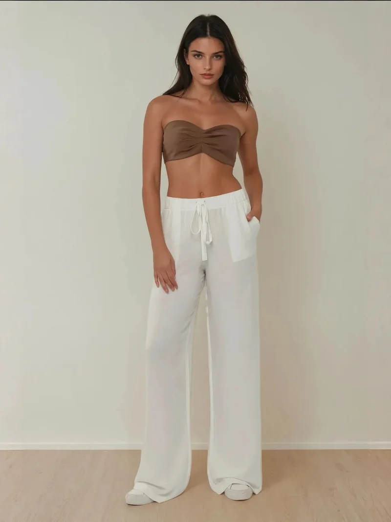 زوبعة بنطلون بخصر مطاطي بنسيج كتان