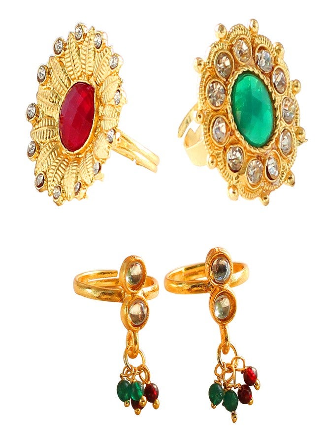 Touchstone Captivating Gold Plated 2 Ring & 1 Pair Toe Rings Combo - Image 1