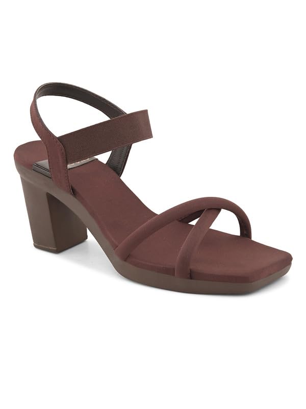 XE Looks Women's Brown Stylish Sandals | Block Heel Sandals with Sleek Strap Design | Soft Cushioned Footbed | Durable & Lightweight Sandals For Girls & Women - Image 5
