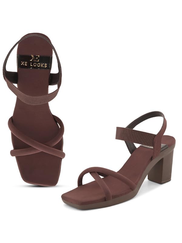 XE Looks Women's Brown Stylish Sandals | Block Heel Sandals with Sleek Strap Design | Soft Cushioned Footbed | Durable & Lightweight Sandals For Girls & Women - Image 1