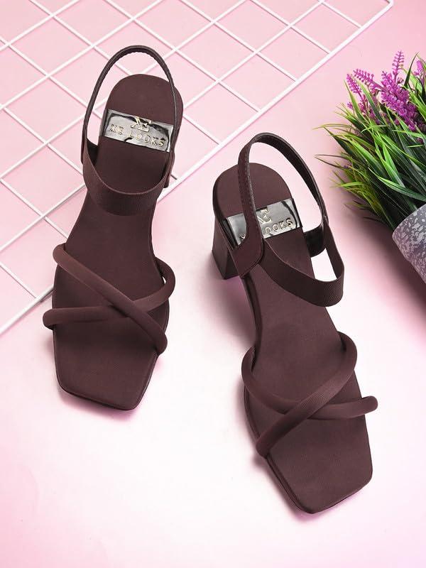 XE Looks Women's Brown Stylish Sandals | Block Heel Sandals with Sleek Strap Design | Soft Cushioned Footbed | Durable & Lightweight Sandals For Girls & Women - Image 2