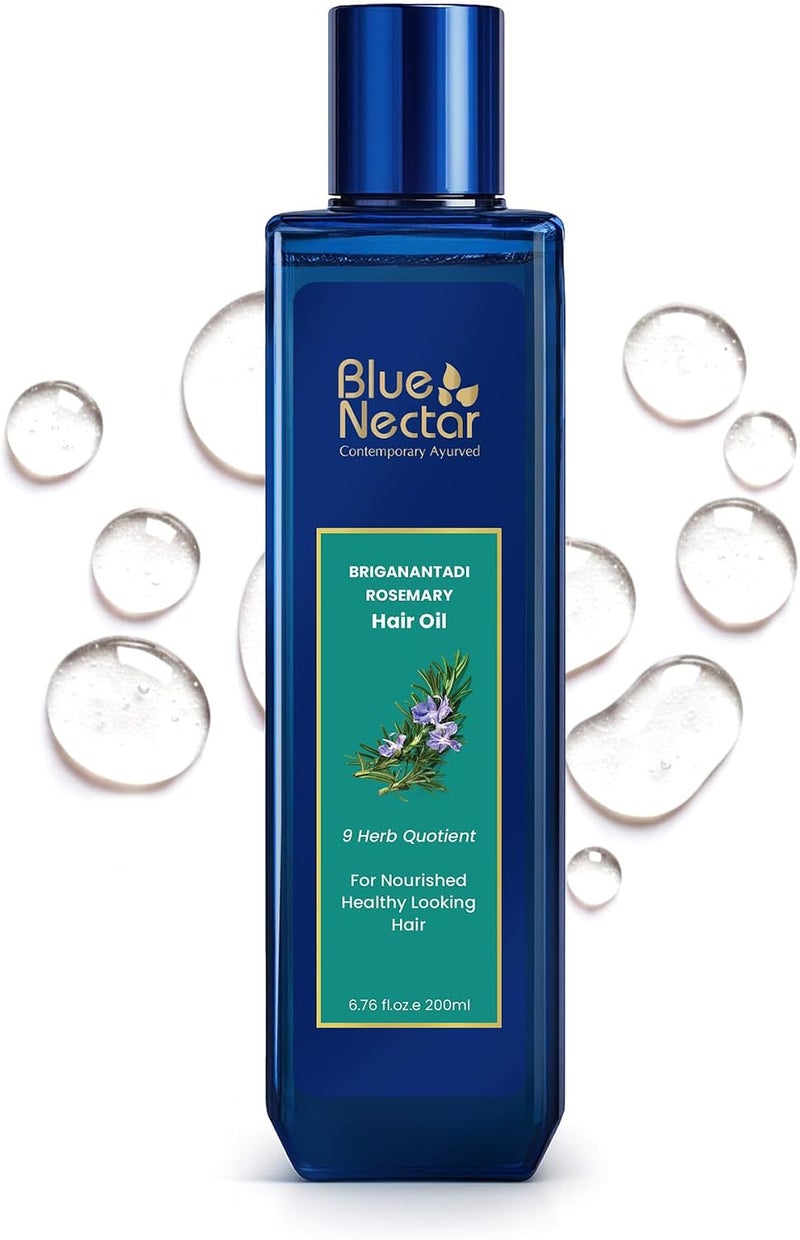 Blue Nectar Rosemary Oil for Hair Growth with Bhringraj Oil for Hair | Natural Alternate for Redensyl | Non- Sticky Ayurvedic Hair Oil with Amla Hair Oil (9 Herbs,200ml) - Image 1