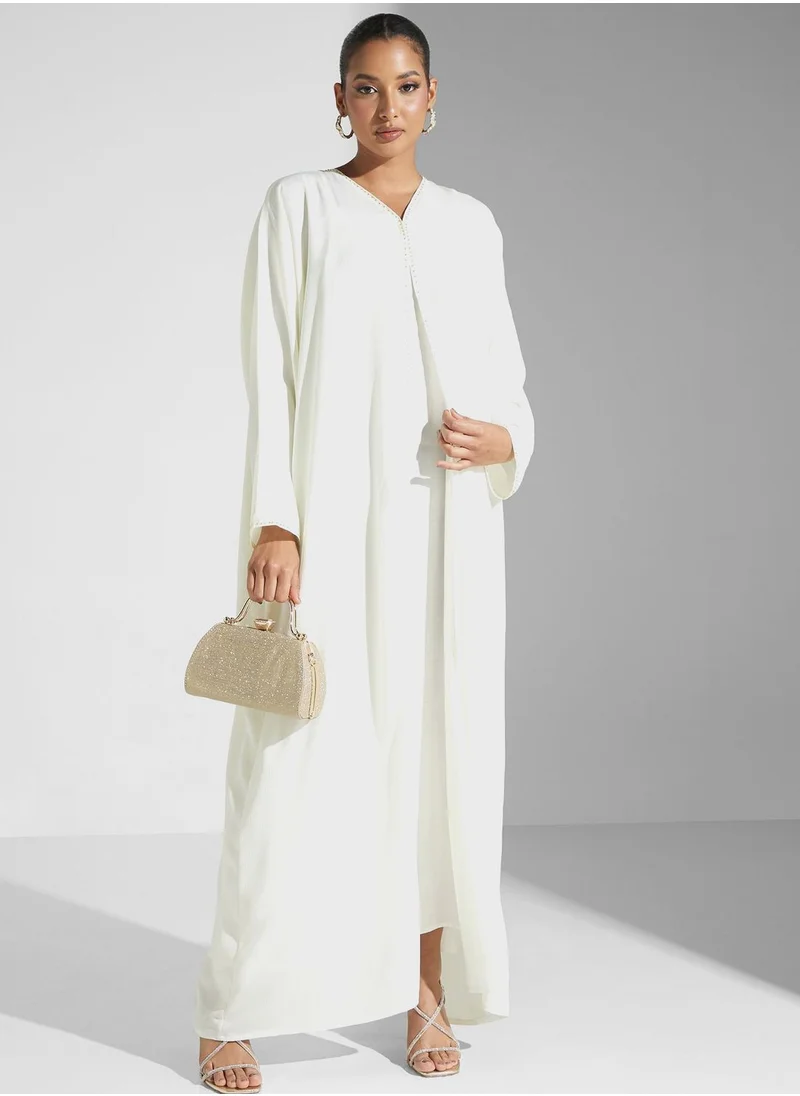 hayas closet Embellished Front Open Abaya