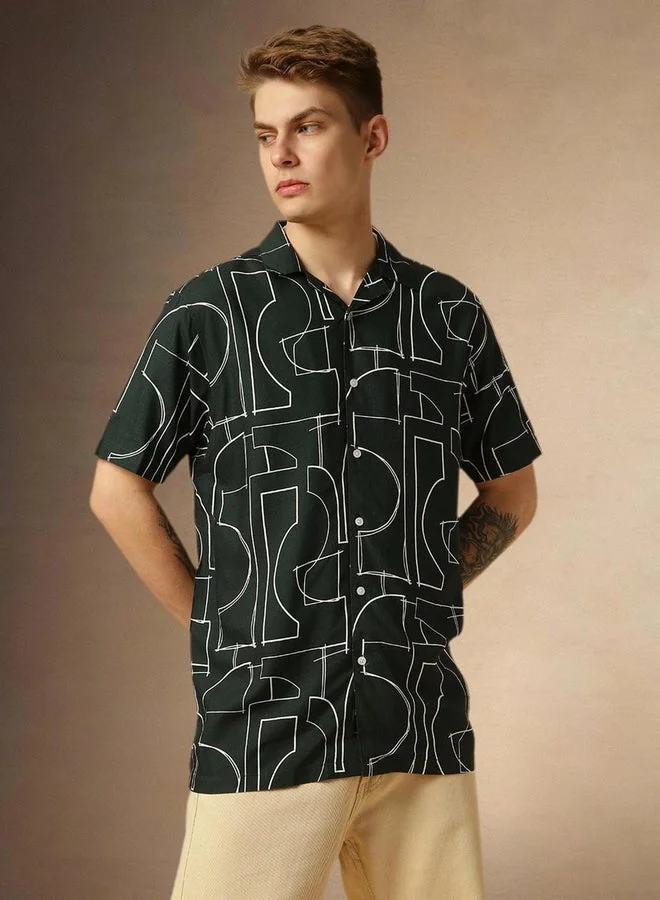 Dennis Lingo Printed Spread Collar Short Sleeves Shirt