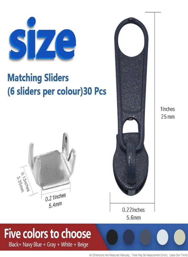 Renashed #3 Nylon Coil Sewing Zippers 5 Colors 13.6 Yards with 30pcs Zipper Sliders and Zippers Stops for DIY Sewing Tailor Craft Supplies (Black, White, Gray, Beige, Navy) - Image 2