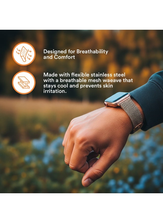 FITIT Milanese Loop Band Compatible with Apple Watch Series 1–9, SE, Ultra, Stainless Steel Strap with Magnetic Lock, 38/40/41mm – Rose Gold – fitit - Image 4